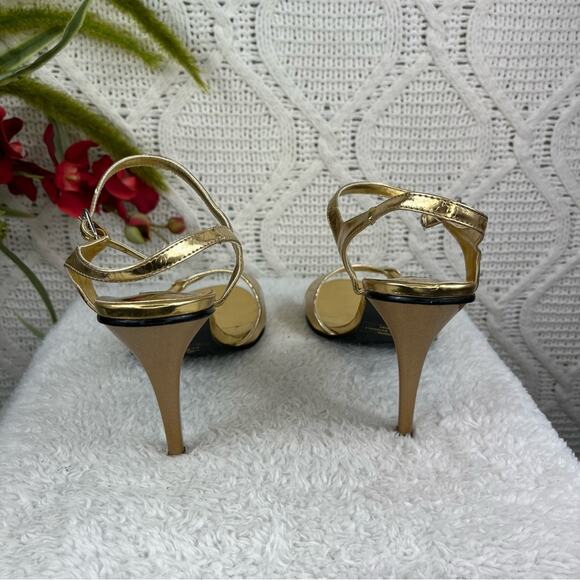 HERSTYLE Gold Metallic Stappy Faux Leather Caressa High Heel Y2K Sandals Sz 10 - Picture 7 of 14